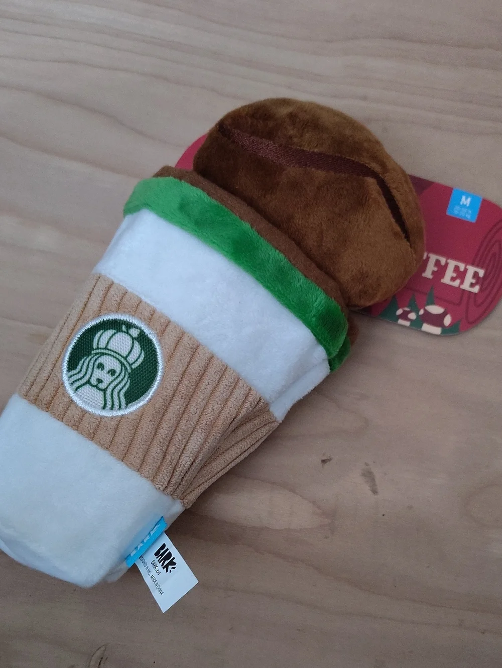 Bark Plush Coffee Cup & Bean Toy - White, Brown & Green